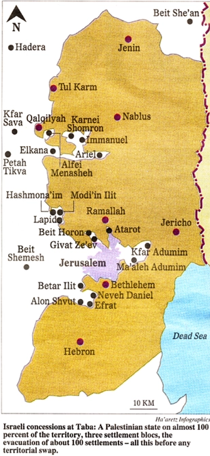 Oto mapa zaproponowana przez Izrael w styczniu 2001 roku, która zostaa odrzucona przez Arafata: