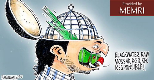 Karykatura Sabira Nazara o pakistańskich teoriach spiskowych (Źródło: Viewpointonline.net)
