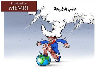 Karykatura w wychodzcej w Londynie gazecie “Al-Quds Al-Arabi”: Irma jako \