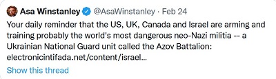[Codzienne przypomnienie, że USA, Wielka Brytania, Kanada i Izrael zbroją i szkolą najbardziej chyba na świecie niebezpieczną neonazistowską milicję – jednostki Ukraińskiej Gwardii Narodowej zwane Batalionem Azowa]