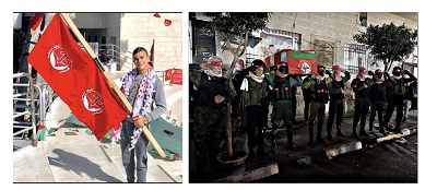 Ajjad z flag LFWP; Zdjcie z Facebooka Ajjada przedstawiajce demonstracj wojskow LFWP.