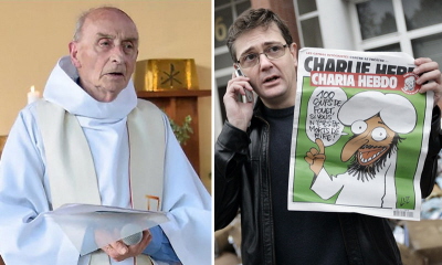 Wróg gotów masakrowa najbardziej wykpiwajcych wszelk religi sekularystów i najbardziej pobonego ksidza, w miejscach ich pracy, jest wrogiem, który ma na celowniku ca cywilizacj i kultur francusk. Po lewej: ojciec Jacques Hamel, zamordowany wczoraj w Rouen we Francji przez islamskiego dihadyst. Po prawej: Stéphane Charbonnier, redaktor naczelny i wydawca „Charlie Hebdo”, zamordowany wraz z wieloma kolegami w Paryu 7 stycznia 2015 r. przez islamskich dihadystów.