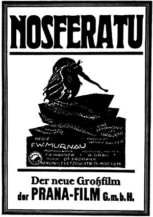 Plakat promocyjny filmu „Nosferatu” z 1922 roku w reżyserii niemieckiego producenta i scenarzysty filmowego Friedricha Wilhelma Murnaua. Źródło: Prana Film via Wikimedia Commons.