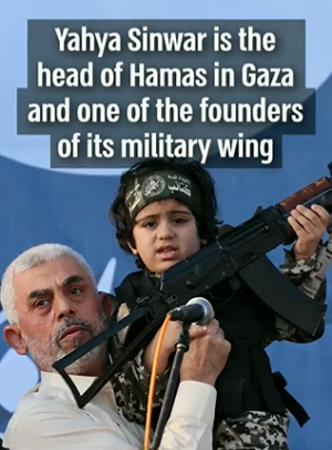 <span>Zlikwidowany przywódca Hamasu Jahja Sinwar wykorzystywa mier cywilów (zwaszcza kobiet i dzieci), jako bro przeciw Izraelowi. Chocia Hamas z atwoci rozrónia mier biorcych udzia w walkach i cywilów, odmawia tego. Nie przyznaje, e wiele z tych tak zwanych dzieci równie brao udzia w walkach. Bez wsparcia zachodnich mediów ta strategia nie odniosaby adnego sukcesu. Na zdjciu: Sinwar, który chtnie fotografowa si z dziemi. (Zdjcie: Twitter)</span>
